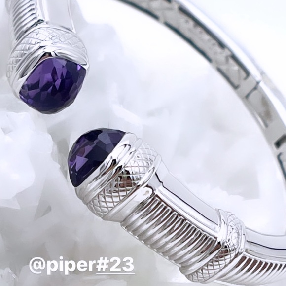NWT Judith Ripka Cassandre Hinged Sterling Silver Cuff with Amethyst Gemstones - Picture 5 of 16